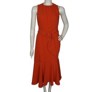 SACHIN & BABI Dress, 6, Coral/Orange, Shirred Upper, ruffle Hem, Self tie belt